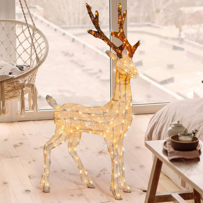 Lotti - Renne lumineux 3D H105cm 200 LED ambré fixe fil tressé crème et marron Smart Connect 31V professionnel Lotti - Image 9