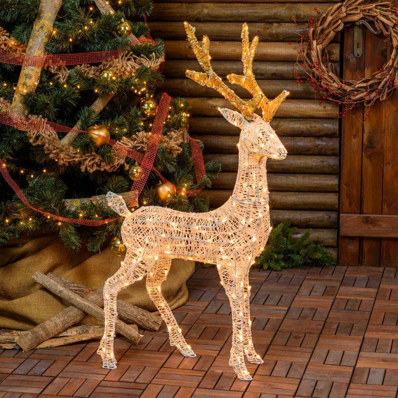 Lotti - Renne lumineux 3D H105cm 200 LED ambré fixe fil tressé crème et marron Smart Connect 31V professionnel Lotti - Image 2