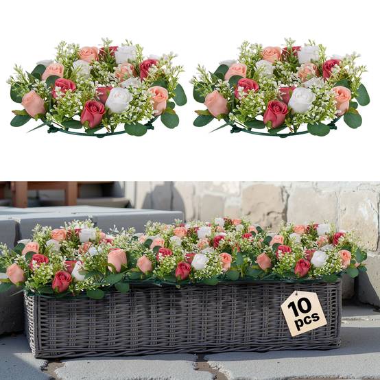 VEVOR Couronne de Roses Artificielles Lot de 10 34 cm Roses en Rose et Blanches - Image 1