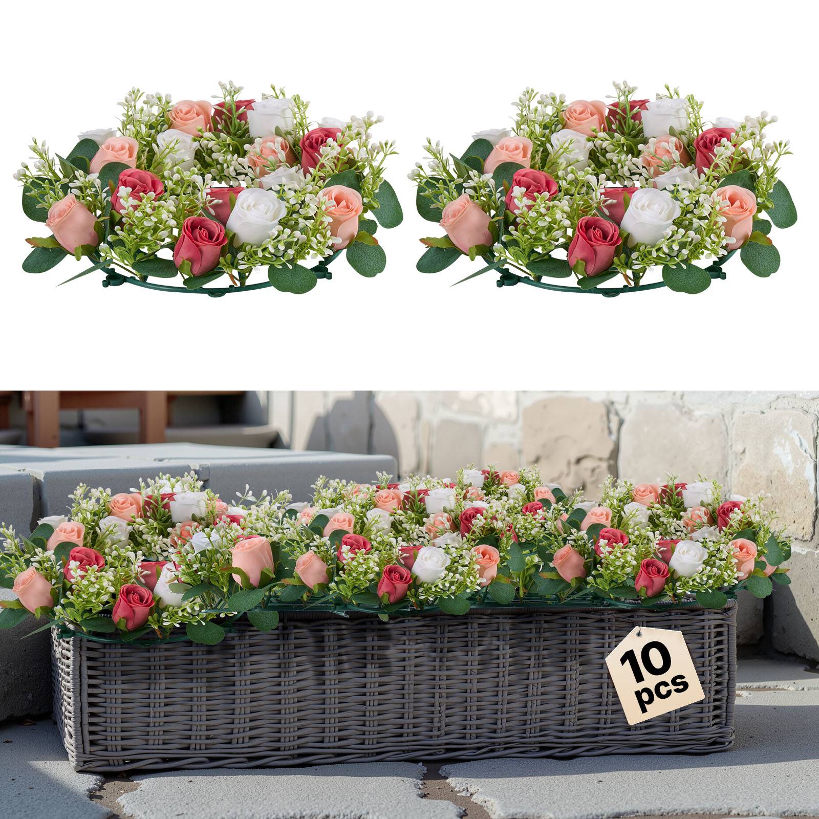VEVOR Couronne de Roses Artificielles Lot de 10 34 cm Roses en Rose et Blanches - Image 1