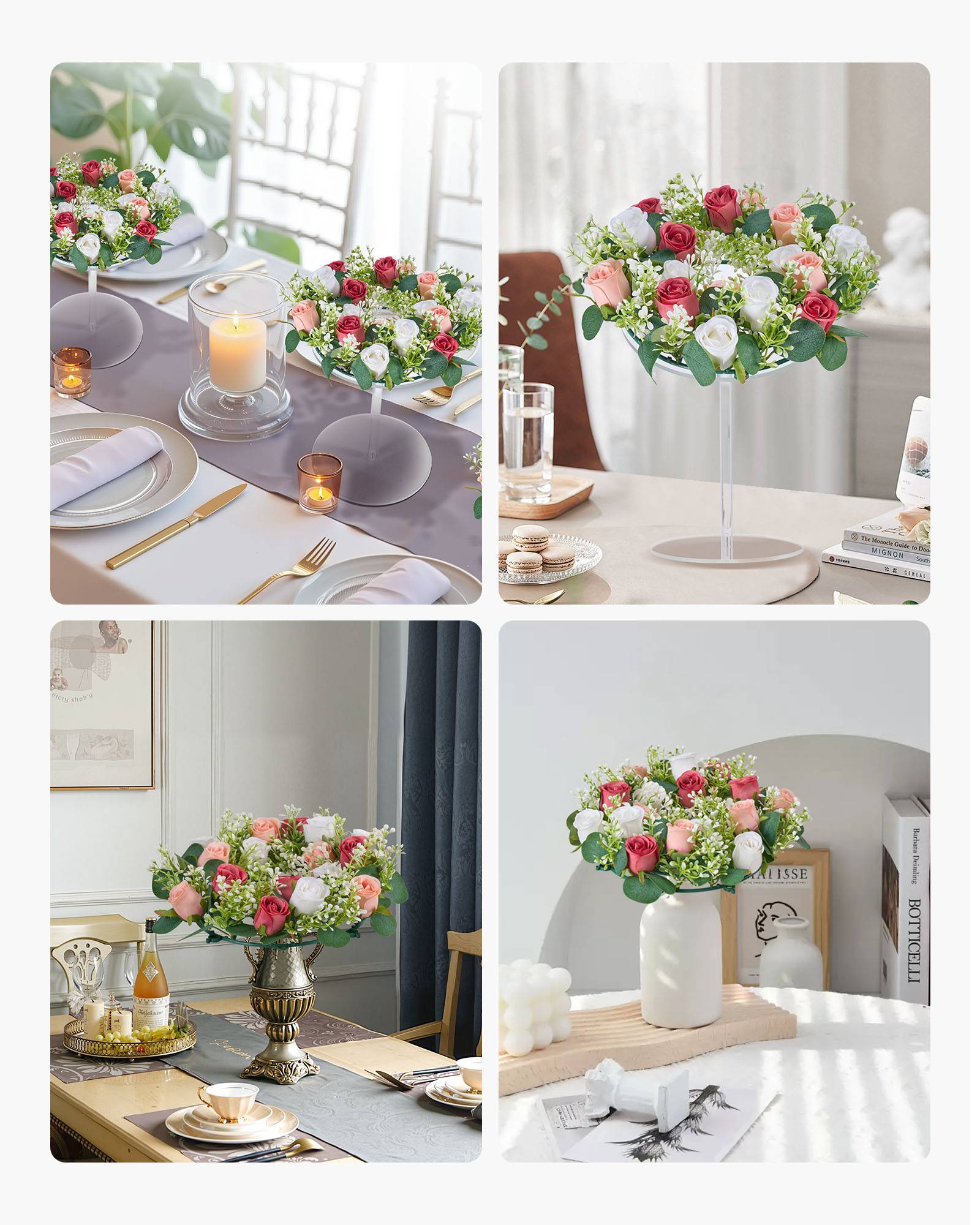 VEVOR Couronne de Roses Artificielles Lot de 10 34 cm Roses en Rose et Blanches - Image 7