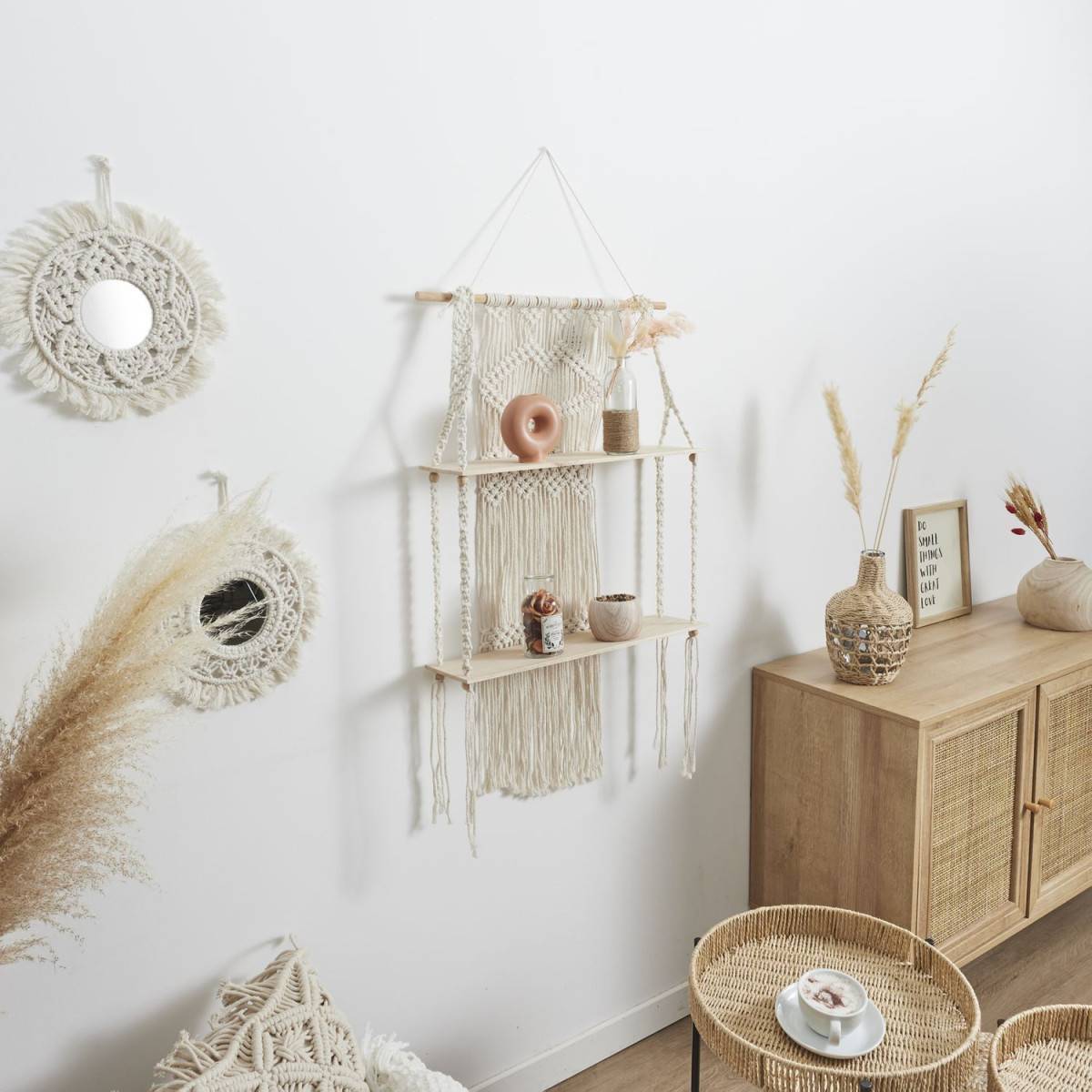 The Home Deco Factory - Étagère Déco 2 Niveaux "Boho" 85cm Beige - Image 3