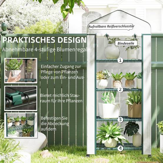 Mini serre acier jardin balcon semis jeunes pousses 69x50x165cm blanc - ComfortXL Outdoor Living - Image 6