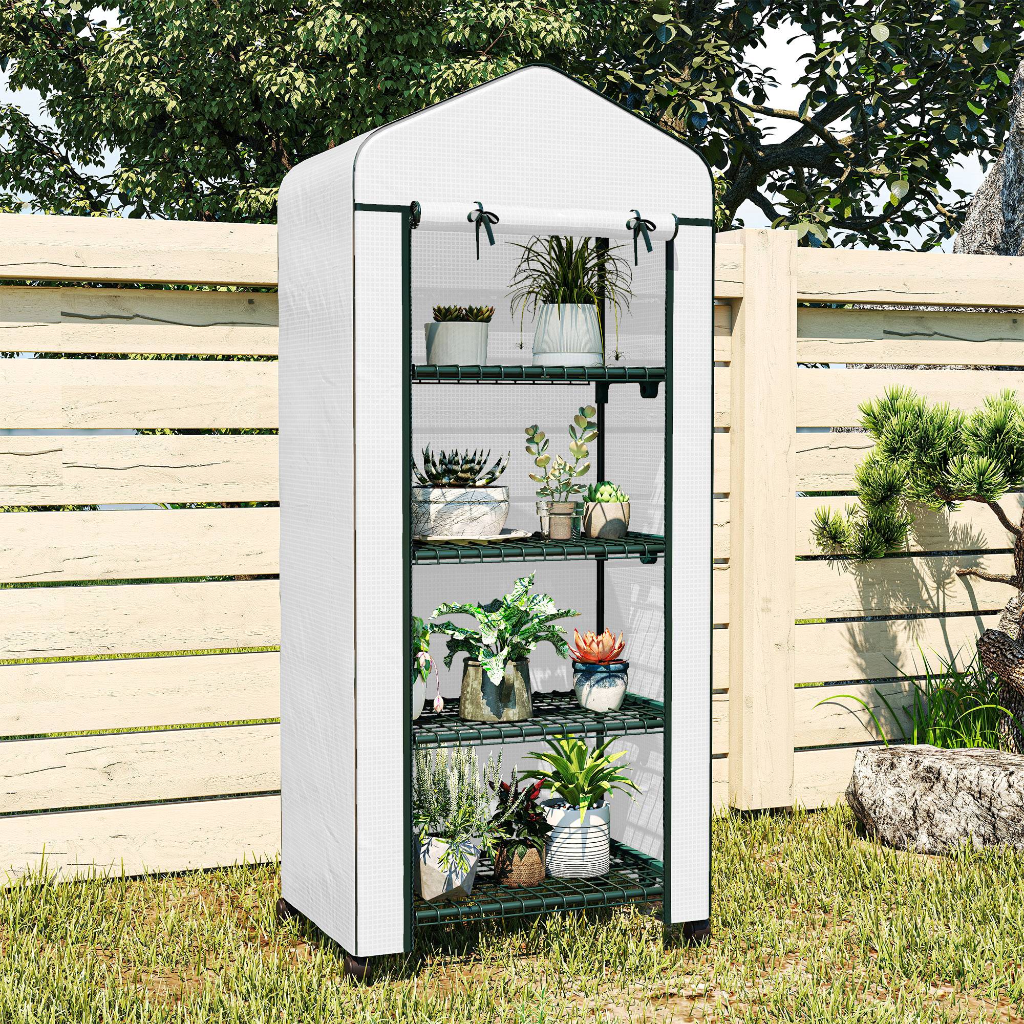 Mini serre acier jardin balcon semis jeunes pousses 69x50x165cm blanc - ComfortXL Outdoor Living - Image 10