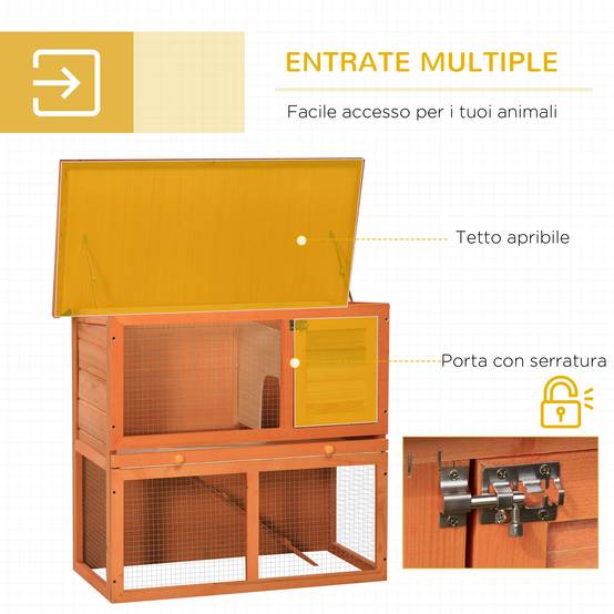 Cage à lapins à deux étages, clapier d'extérieur en bois de sapin, 90 x 45 x 80 cm - Image 7