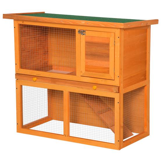Cage à lapins à deux étages, clapier d'extérieur en bois de sapin, 90 x 45 x 80 cm - Image 2