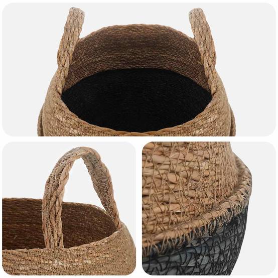 ComfortXL - Cache-pot avec poignées herbe de mer salon patio ambiance zen Ø32cm noir - ComfortXL Outdoor Living - Image 3