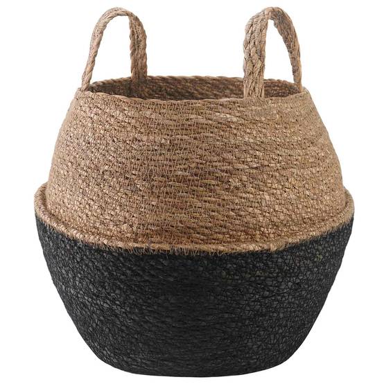 ComfortXL - Cache-pot avec poignées herbe de mer salon patio ambiance zen Ø32cm noir - ComfortXL Outdoor Living - Image 1