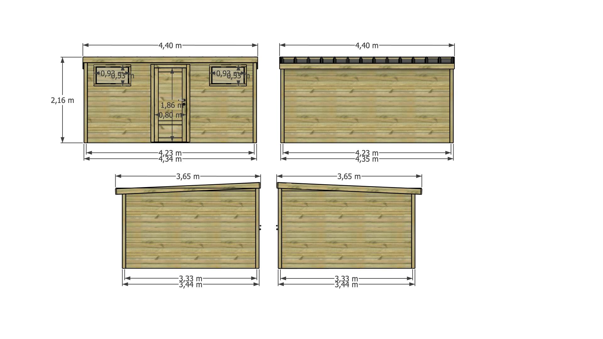 Abri Français - ABRI DE JARDIN bois Pin traité autoclave 27mm - Essentiel - 4,34x3,44m / 15m2 - Bac acier - Abri Français - Image 4