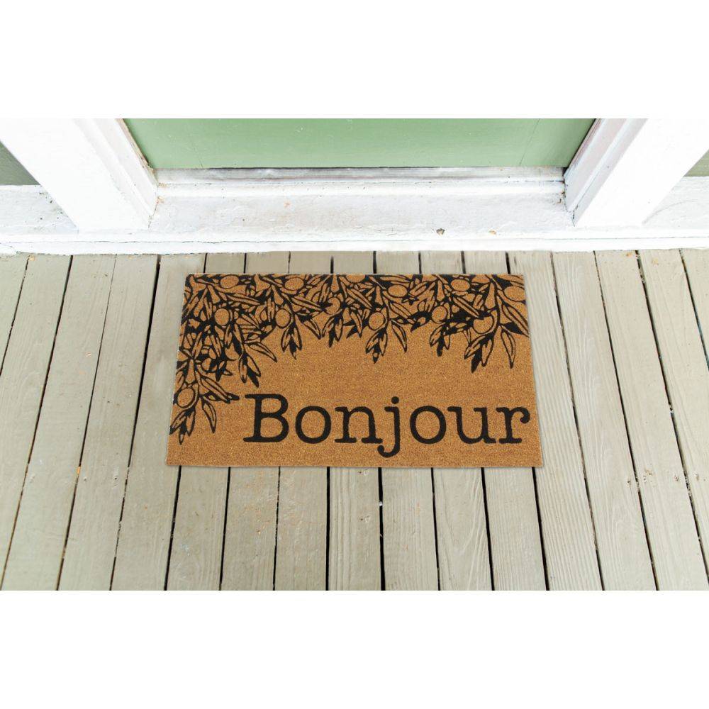 Aubry Gaspard - Paillasson coco intérieur extérieur 75 x 45 cm Branche olivier bonjour - Image 2