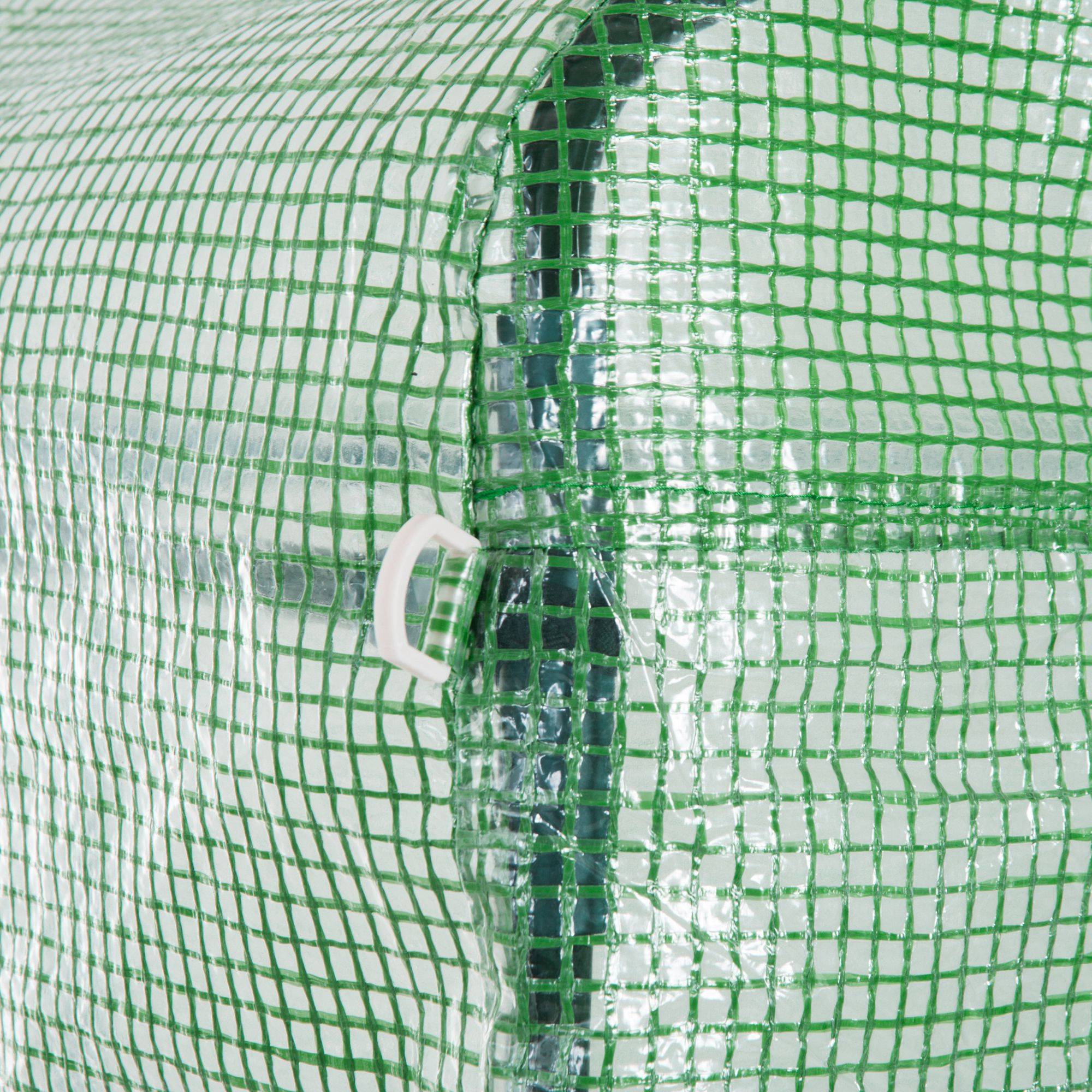 Serre tunnel de 3 x 3 x 2 m avec porte enroulable, 4 fenêtres grillagées et structure en acier galvanisé vert - Image 7