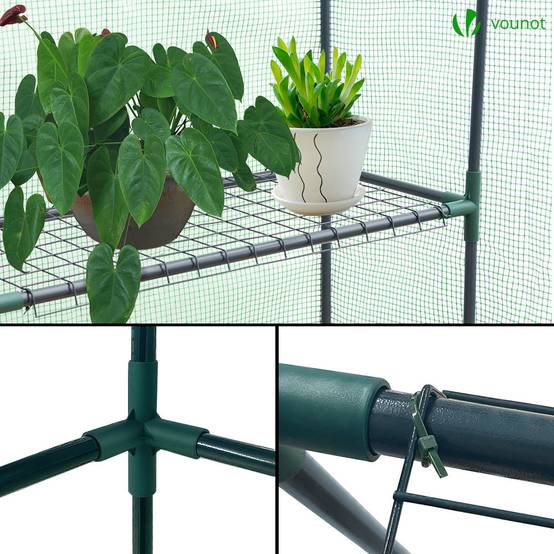 Vounot - Serre de jardin avec étagères 143x215x195cm vert - Bâche PE renforcée 135g/m² - Fenêtre moustiquaire, porte enroulable zippée - Image 3