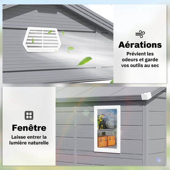 Abri de jardin en résine 4,56 m² avec kit de fondation galvanisé structure en aluminium 240 x 190 x 228 cm gris foncé - Image 7