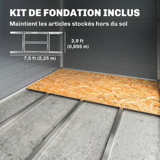 Abri de jardin en résine 4,56 m² avec kit de fondation galvanisé structure en aluminium 240 x 190 x 228 cm gris foncé - Image 8