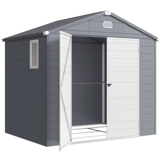 Abri de jardin en résine 4,56 m² avec kit de fondation galvanisé structure en aluminium 240 x 190 x 228 cm gris foncé - Image 2