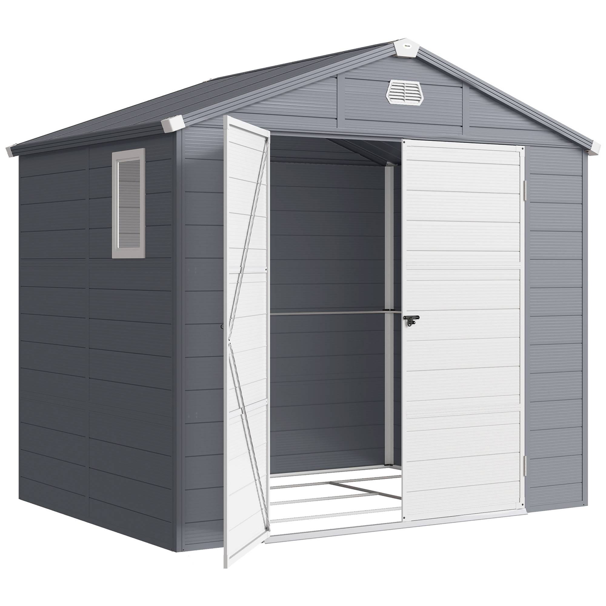 Abri de jardin en résine 4,56 m² avec kit de fondation galvanisé structure en aluminium 240 x 190 x 228 cm gris foncé - Image 2