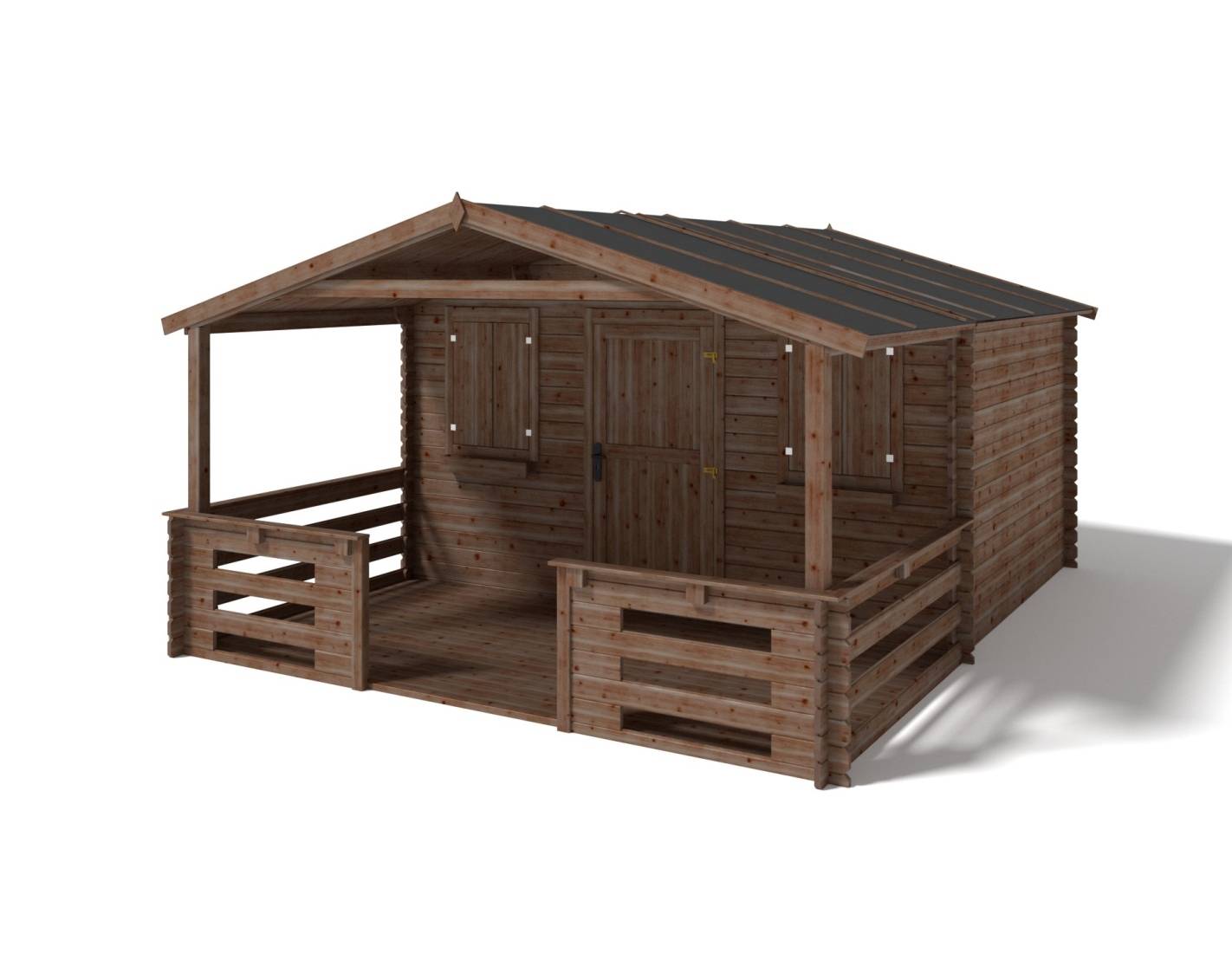 Altanka - Abri de jardin en bois - 4x3 m + terrasse avec balustrade et avant-toit en bois - 20 m2 - Traité - DOM418+DOM78+DOM79+POD05 - ALTANKA - Image 1