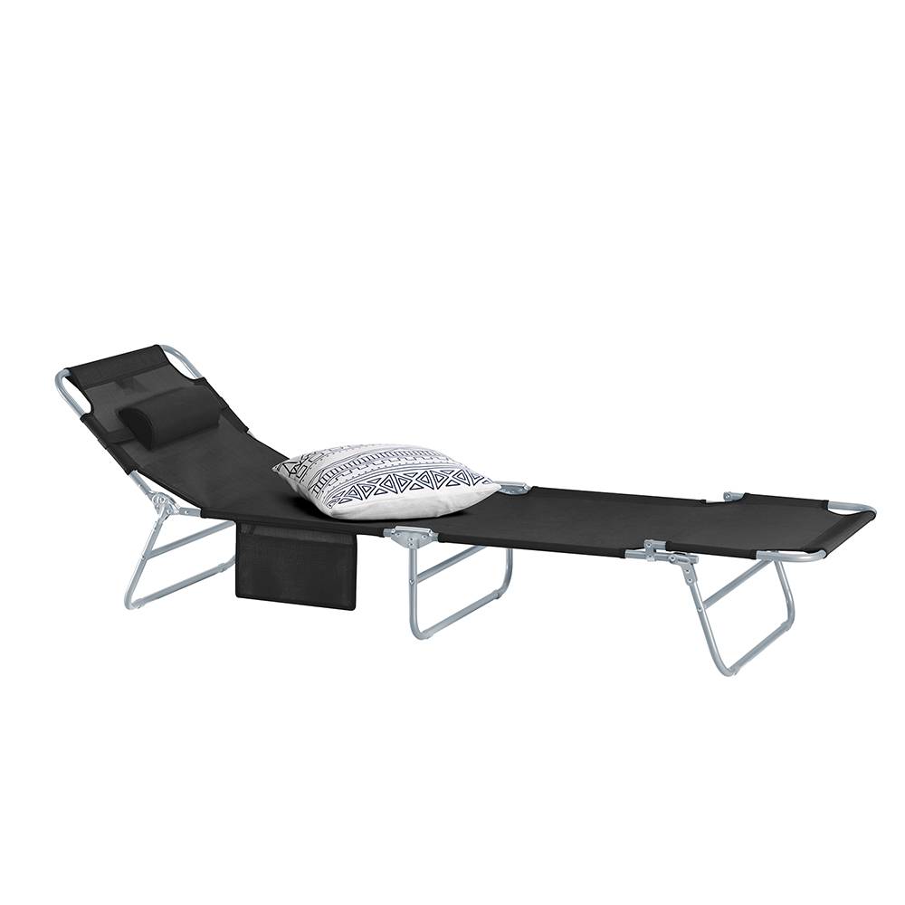 Bain de Soleil Transat de Jardin Chaise Longue Pliable, Réglable et Inclinable Noir L.195 x l.62 x H.29 cm SoBuy - Image 1