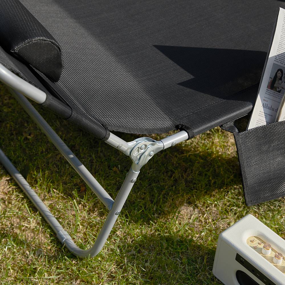 Bain de Soleil Transat de Jardin Chaise Longue Pliable, Réglable et Inclinable Noir L.195 x l.62 x H.29 cm SoBuy - Image 8