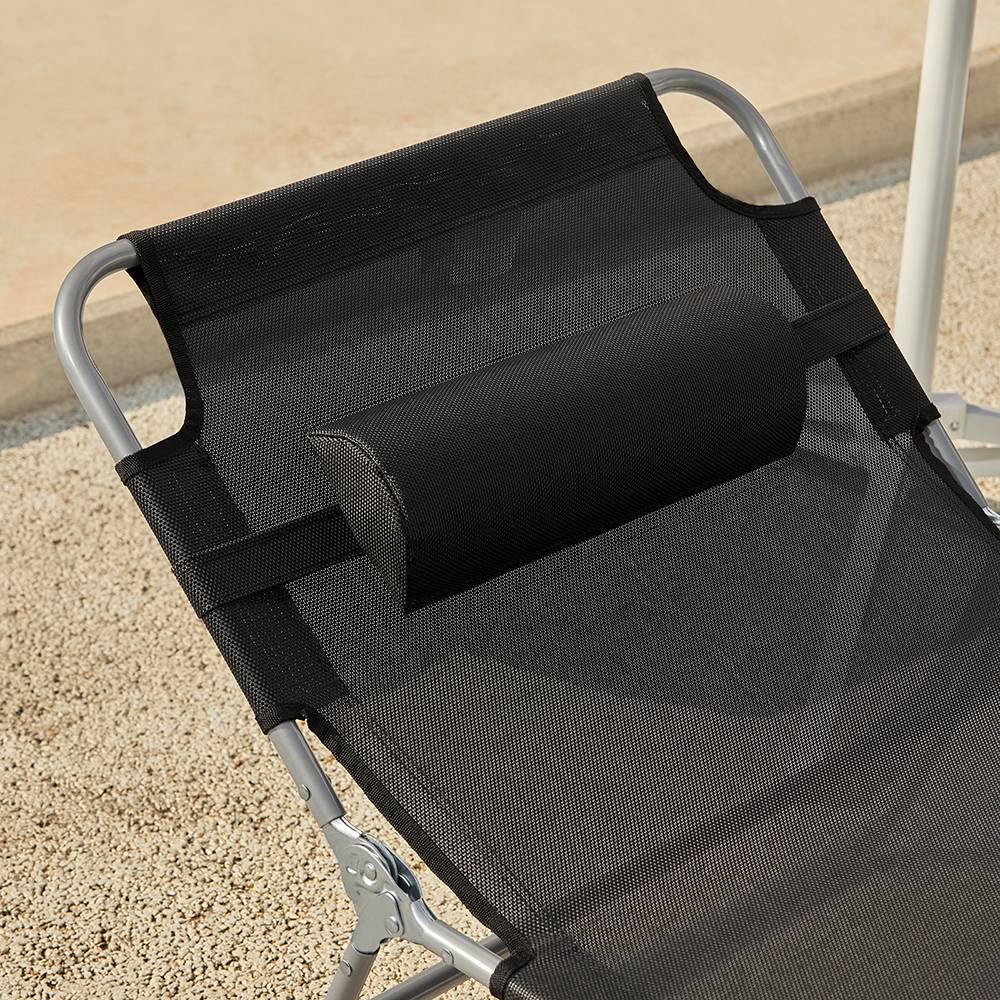 Bain de Soleil Transat de Jardin Chaise Longue Pliable, Réglable et Inclinable Noir L.195 x l.62 x H.29 cm SoBuy - Image 5