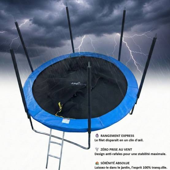 Trampoline pour enfant 8Ft ø244cm avec coussin de protection Bleu, Echelle et Filet de sécurité JUMP4FUN - Image 5