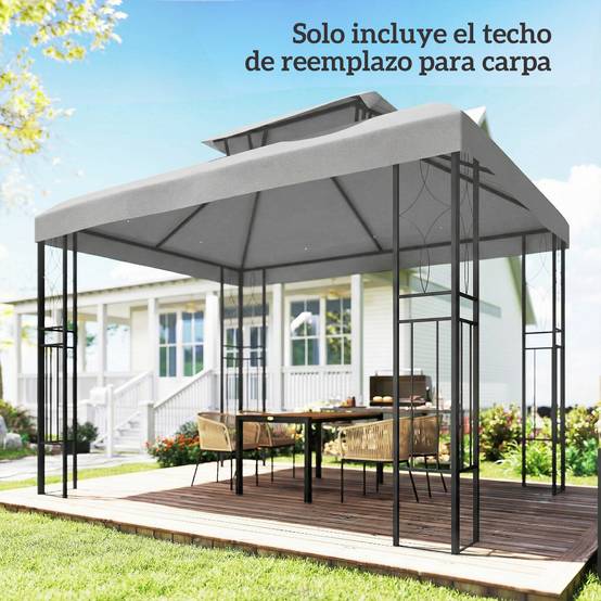 Toile de Rechange 4x3m pour Tonnelle Double Toit Polyester Anti-UV Gris Clair - ComfortXL Outdoor Living - Image 10