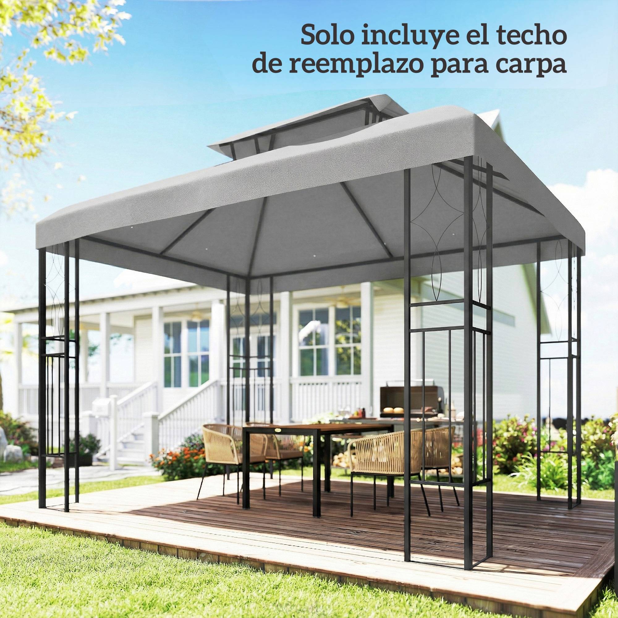 Toile de Rechange 4x3m pour Tonnelle Double Toit Polyester Anti-UV Gris Clair - ComfortXL Outdoor Living - Image 10