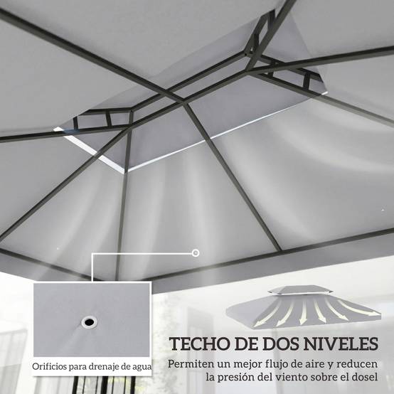 Toile de Rechange 4x3m pour Tonnelle Double Toit Polyester Anti-UV Gris Clair - ComfortXL Outdoor Living - Image 6