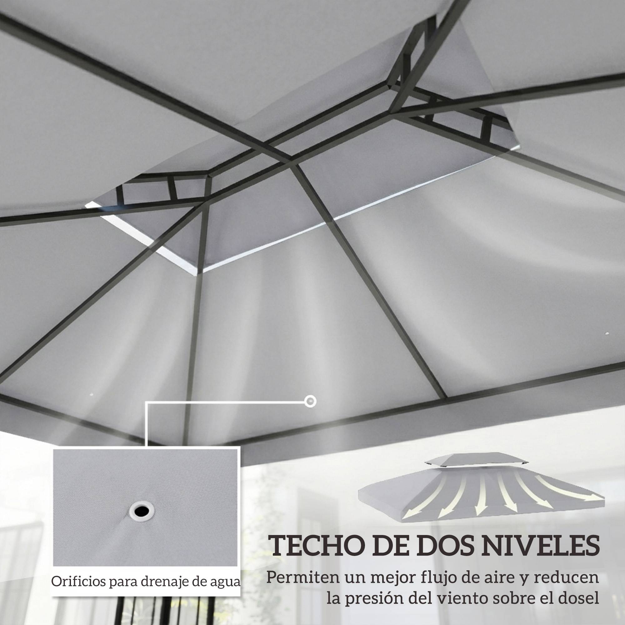 Toile de Rechange 4x3m pour Tonnelle Double Toit Polyester Anti-UV Gris Clair - ComfortXL Outdoor Living - Image 6