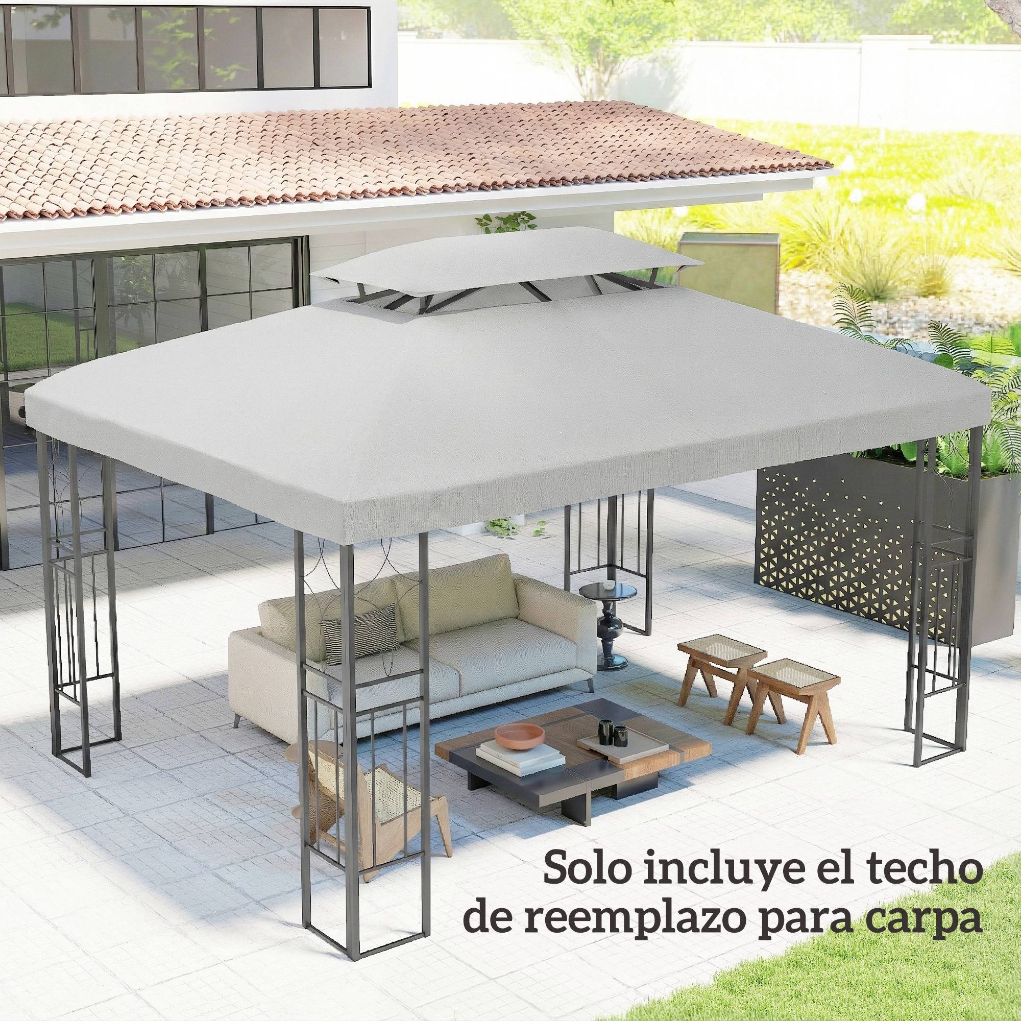 Toile de Rechange 4x3m pour Tonnelle Double Toit Polyester Anti-UV Gris Clair - ComfortXL Outdoor Living - Image 9