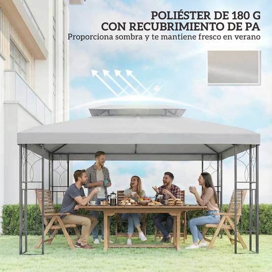 Toile de Rechange 4x3m pour Tonnelle Double Toit Polyester Anti-UV Gris Clair - ComfortXL Outdoor Living - Image 8