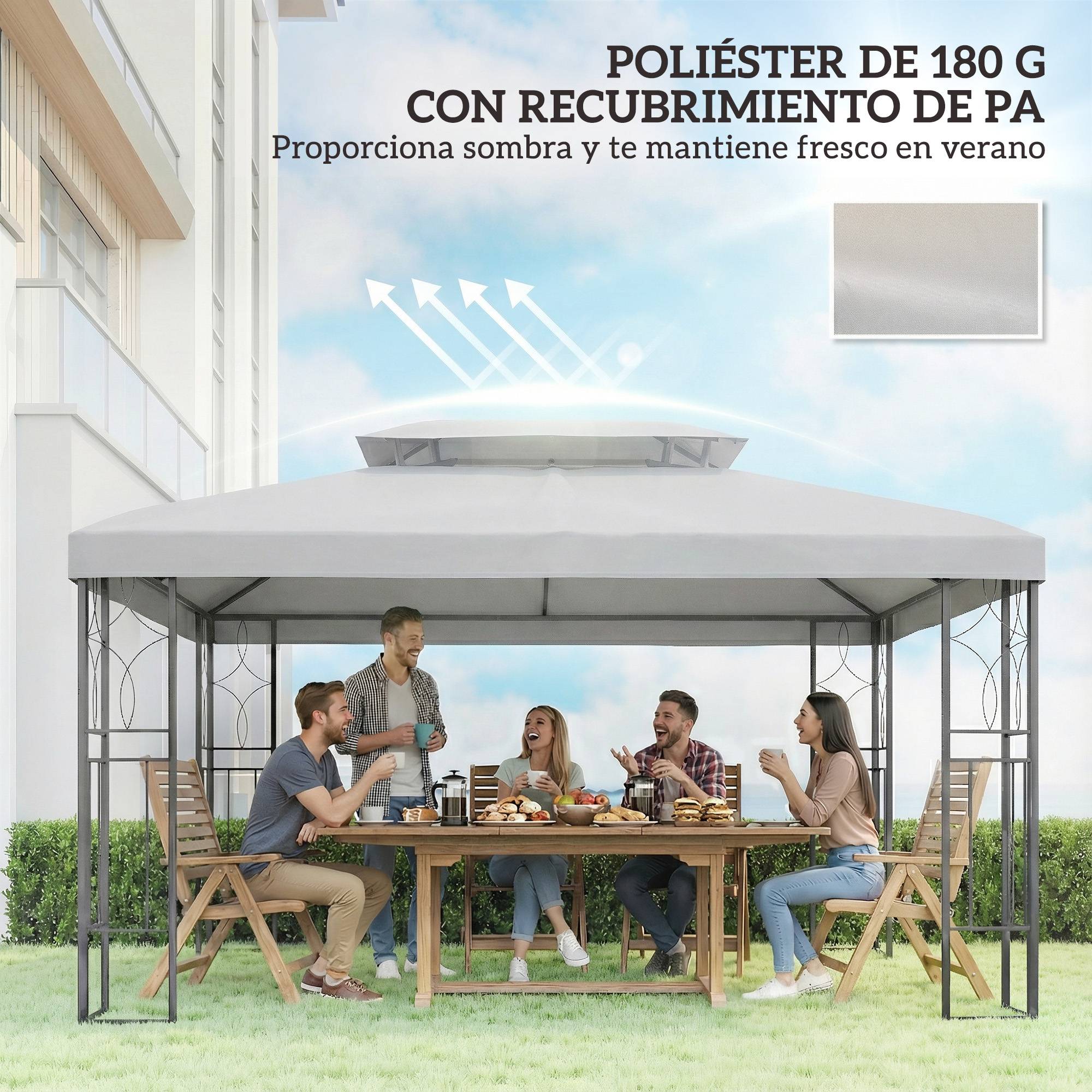 Toile de Rechange 4x3m pour Tonnelle Double Toit Polyester Anti-UV Gris Clair - ComfortXL Outdoor Living - Image 8