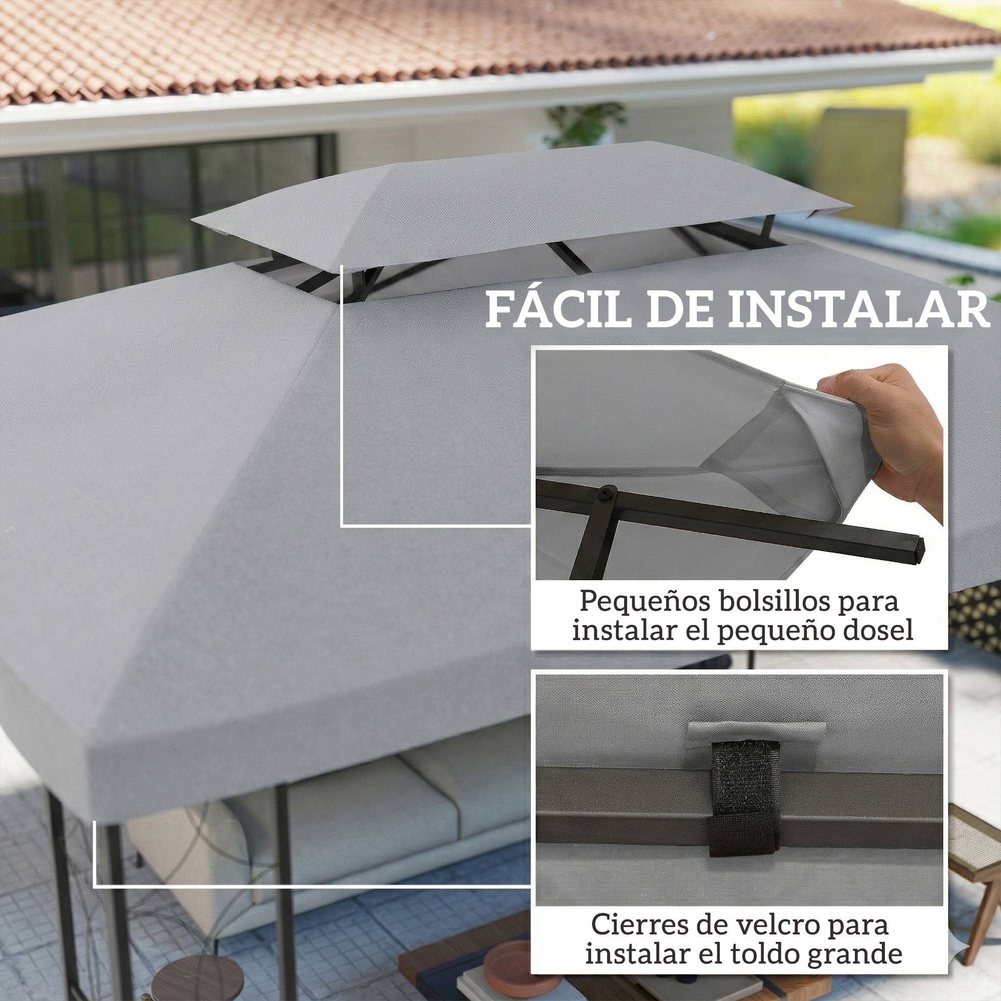 Toile de Rechange 4x3m pour Tonnelle Double Toit Polyester Anti-UV Gris Clair - ComfortXL Outdoor Living - Image 7