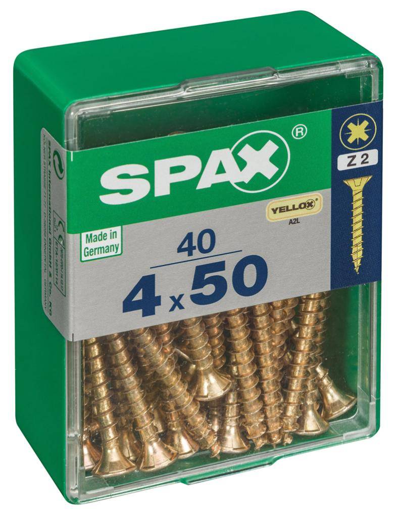 Spax - Lot de 40 vis acier tête fraisée pozidriv SPAX, Diam.4 mm x L.50 mm - Image 1
