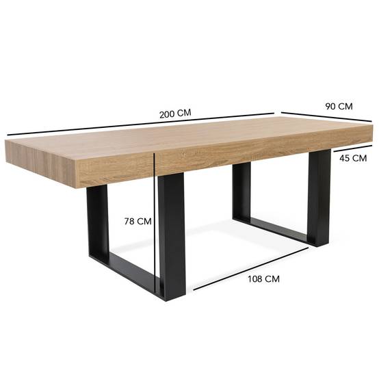Table à manger rectangle PHOENIX 8 personnes bois et noir 200 cm - Image 4