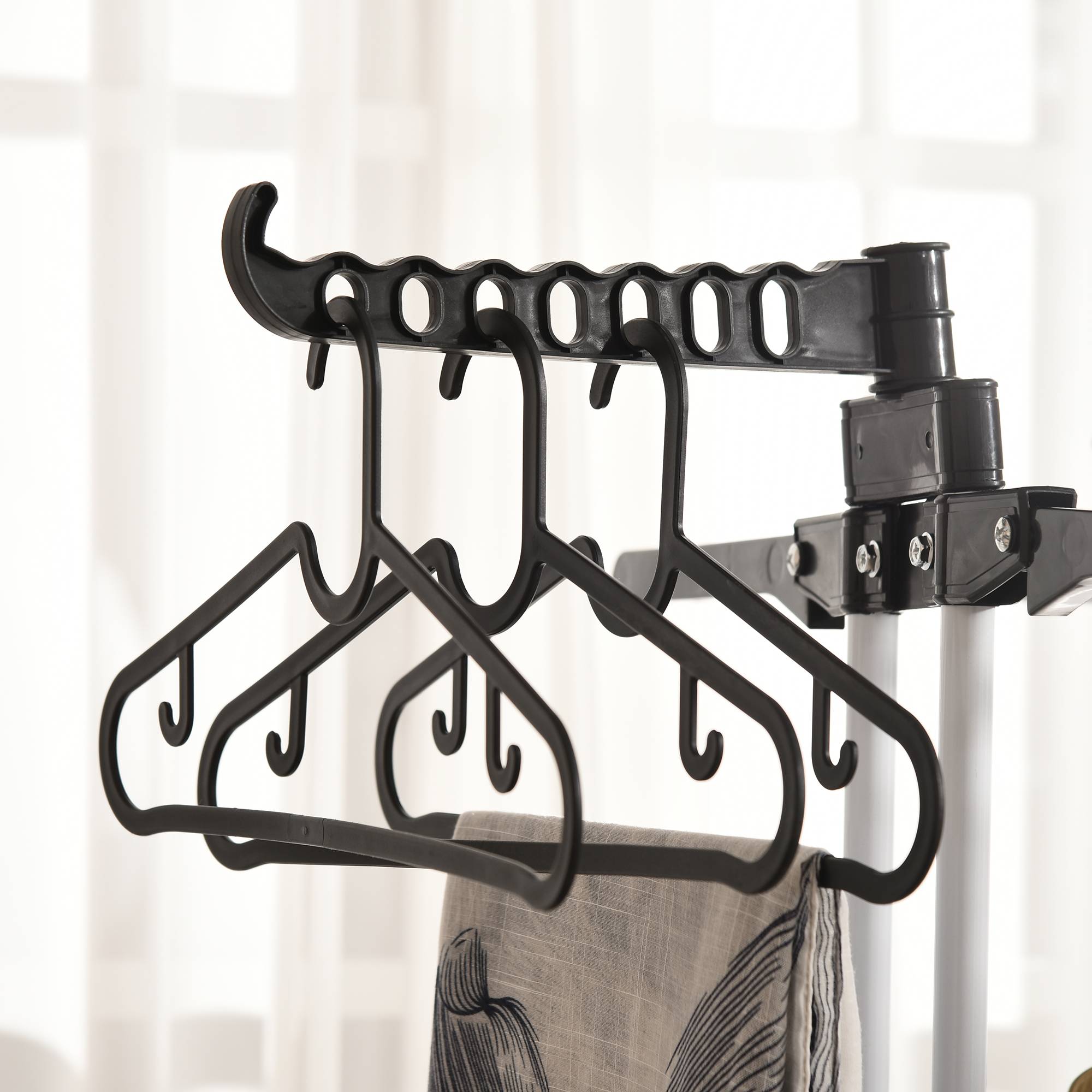 Homcom - Séchoir étendoir à linge 73x64x177cm pliable ailes latérales 3 niveaux sur roulettes cadre acier noir argent - HOMCOM - Image 5