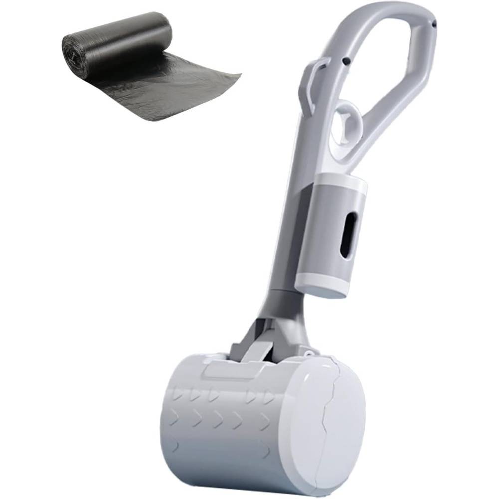 Ramasse-crottes pour chien - Pelle robuste avec distributeur de sacs intégré - Poignée ergonomique -Gray- Living123