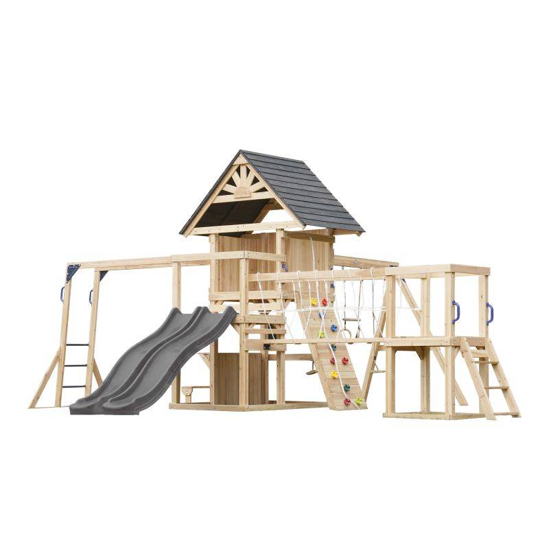 Portique Axi House Aire de jeux - Double toboggan gris - Hunter