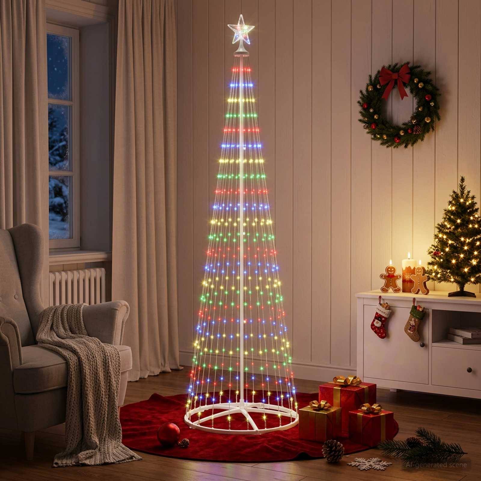 Vidaxl - Sapin cône lumineux LED 250 cm 470 LED Multicolore Acier Blanc vidaXL 42050806 - Image 4