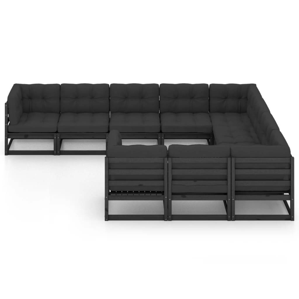 Helloshop26 - Salon de jardin meuble d'extérieur ensemble de mobilier 10 pièces avec coussins noir bois de pin massif - Image 2