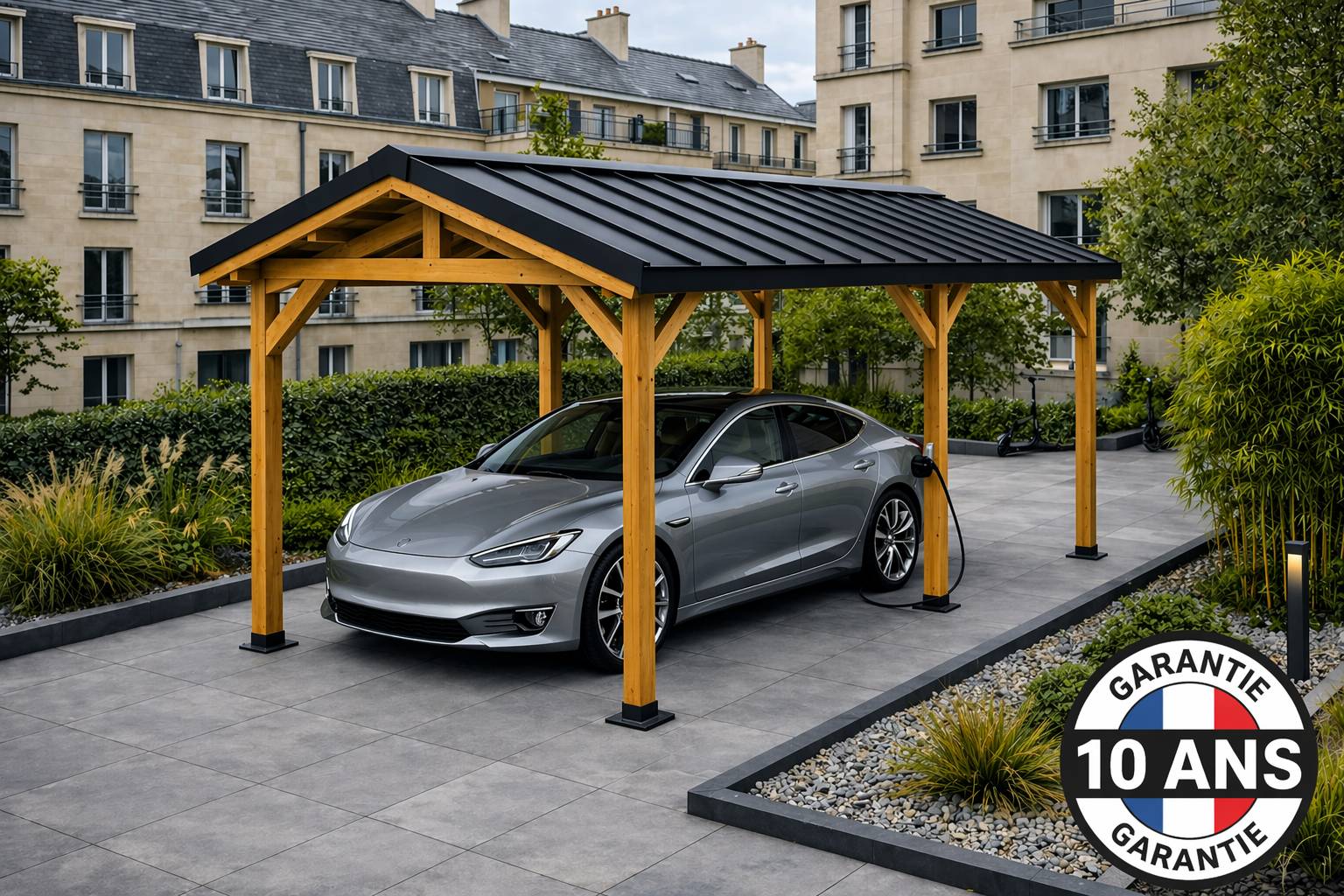 Carport bois 2 pentes en bois douglas 21 m² avec couverture. Abri camping car ou van. Garantie 10 ans. - Image 8