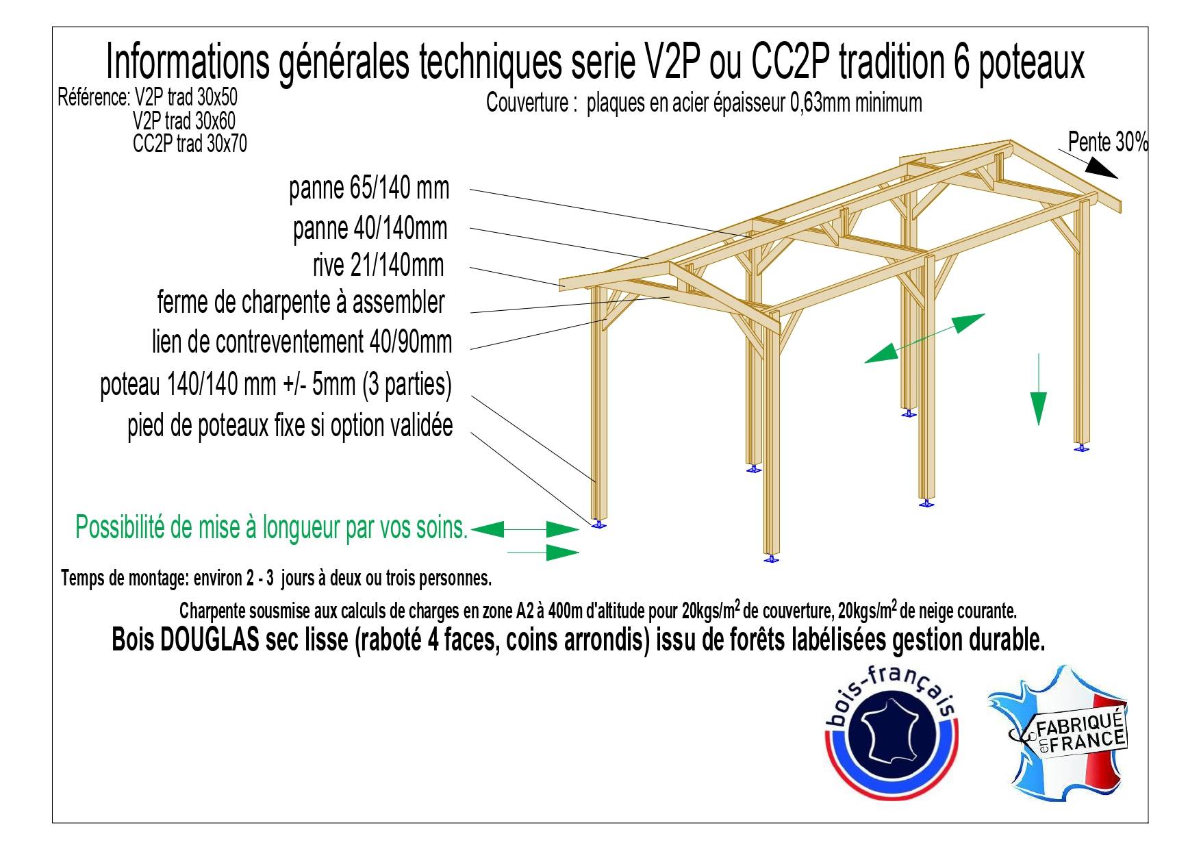 Carport bois 2 pentes en bois douglas 21 m² avec couverture. Abri camping car ou van. Garantie 10 ans. - Image 3