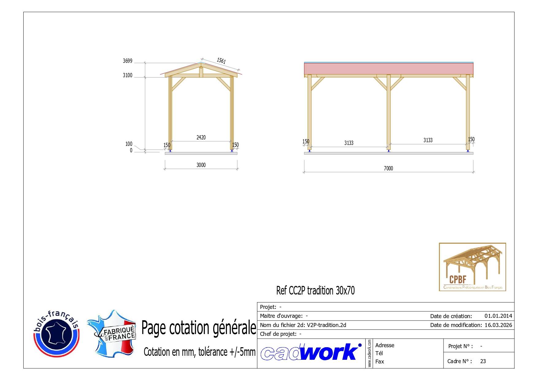 Carport bois 2 pentes en bois douglas 21 m² avec couverture. Abri camping car ou van. Garantie 10 ans. - Image 2