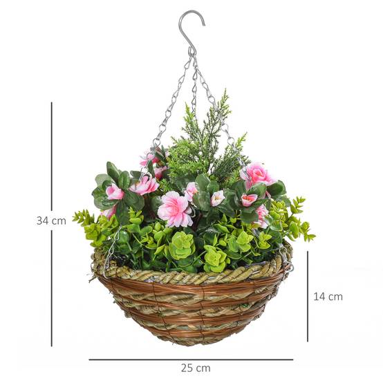 Lot 2 lisianthus artificiels pot crochet plantes PE osier Ø25x34 cm vert rose - Image 5