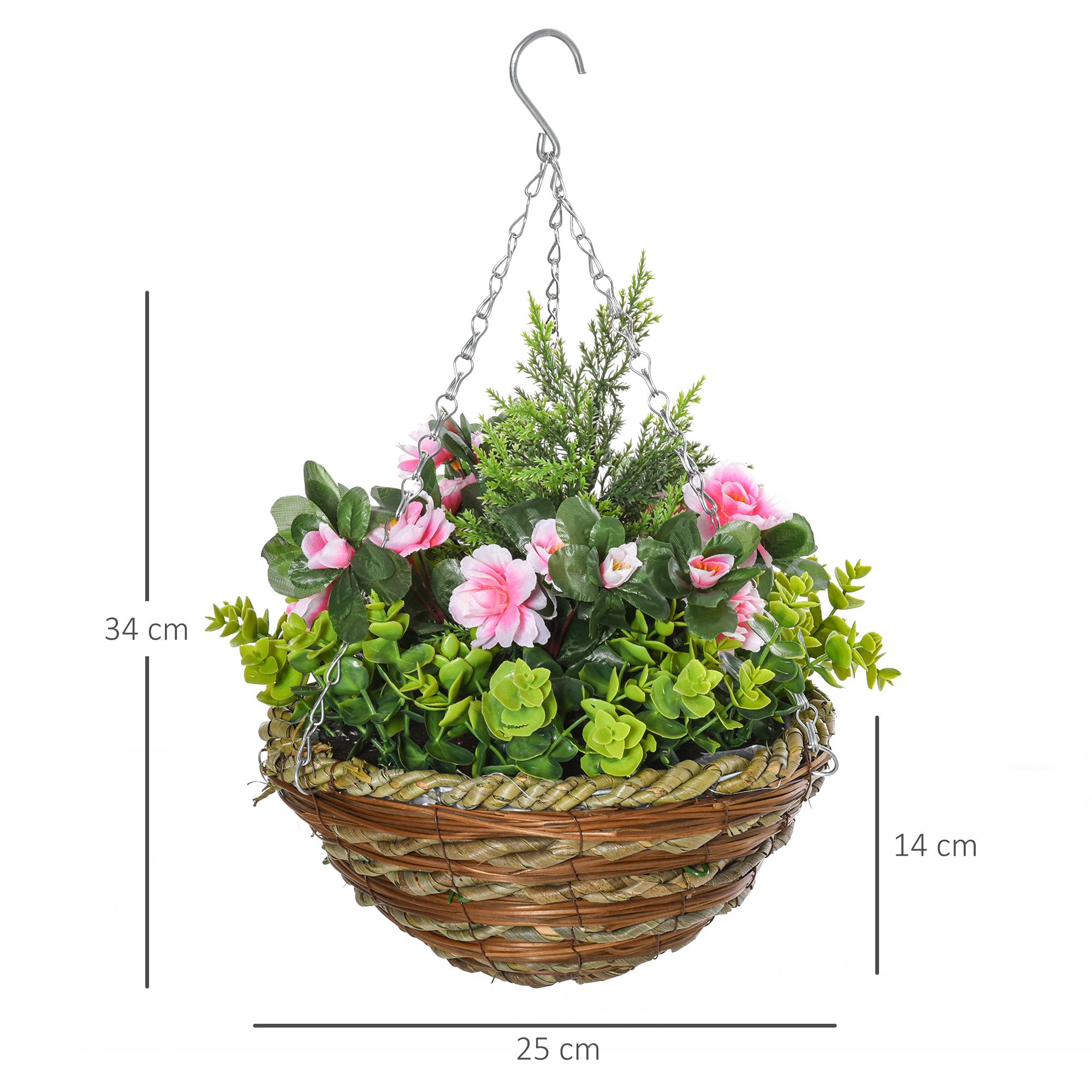Lot 2 lisianthus artificiels pot crochet plantes PE osier Ø25x34 cm vert rose - Image 5