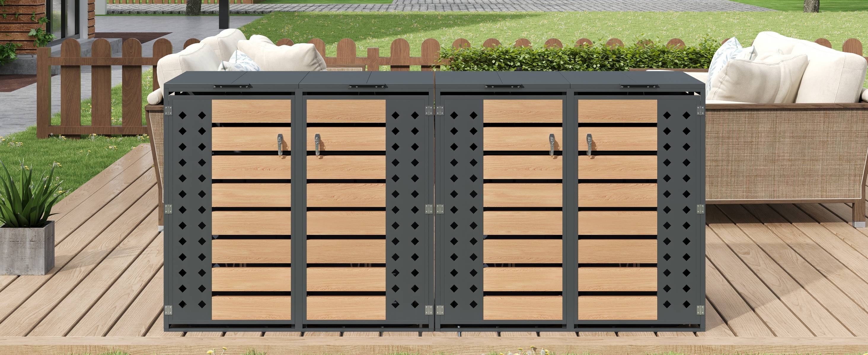 PANGIVO - Mülltonnenbox avec bois imitation gris et compartiments séparés, 132 x 80 x 118,5 cm - PANGIVO - Image 7