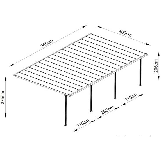 Pergola adossée aluminium 32m² X-Metal gris avec kit d'ancrage, toit polycarbonate anti-UV - Image 2