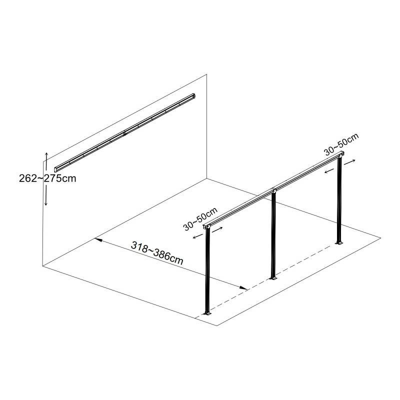 Pergola adossée aluminium 32m² X-Metal gris avec kit d'ancrage, toit polycarbonate anti-UV - Image 3