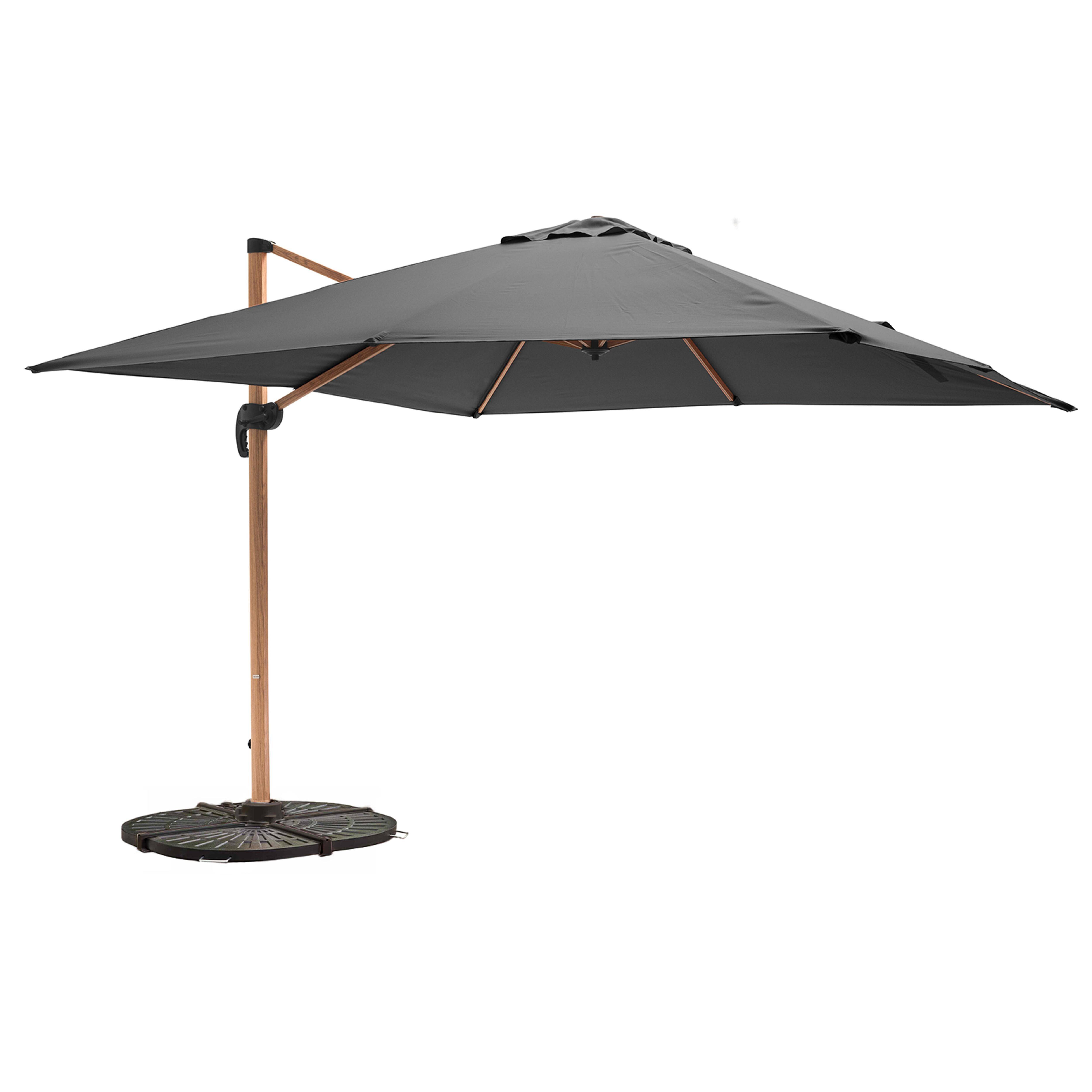 Oviala - Parasol déporté 3x3m et 4 dalles lestées effet bois gris Brescia - Oviala - Image 1
