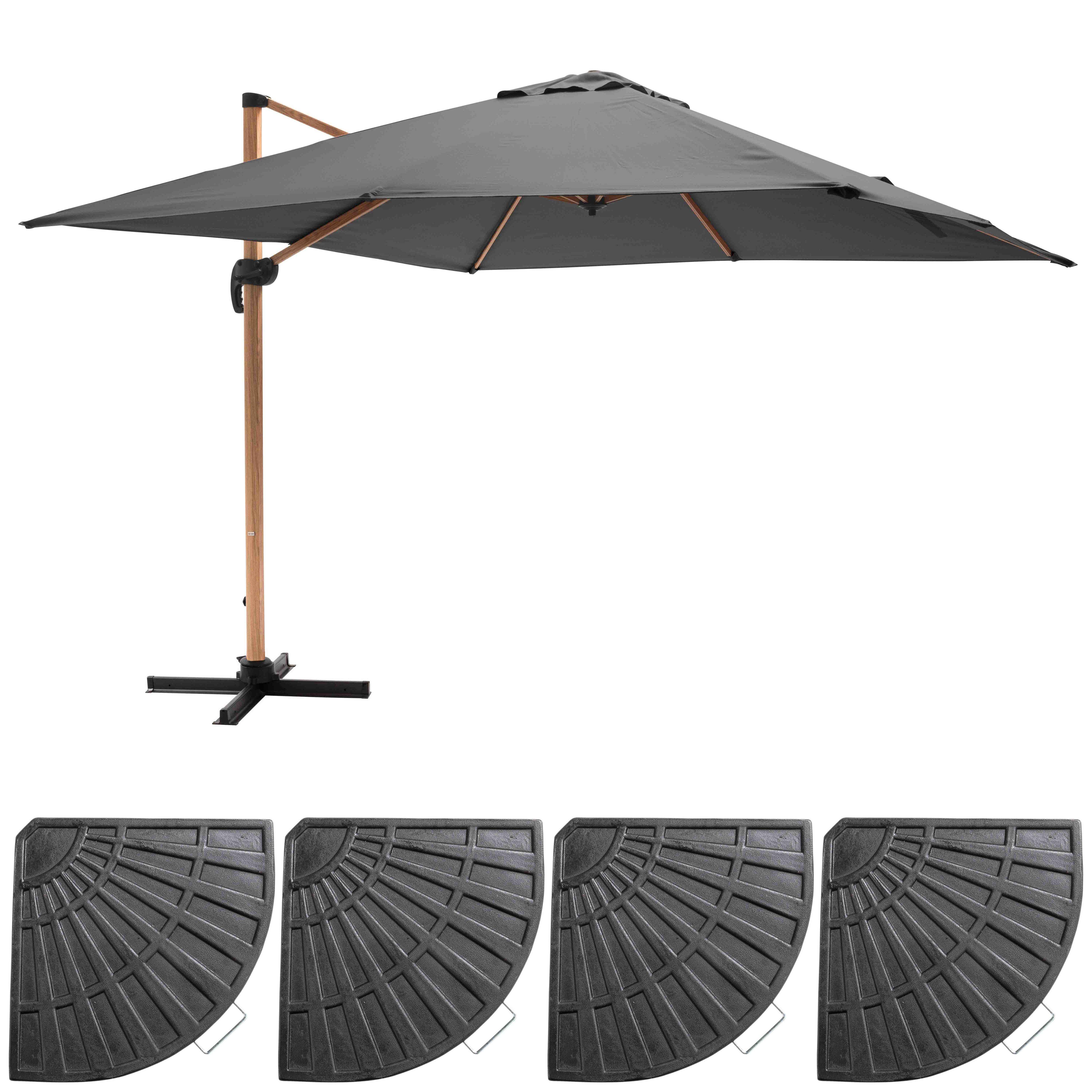 Oviala - Parasol déporté 3x3m et 4 dalles lestées effet bois gris Brescia - Oviala - Image 2